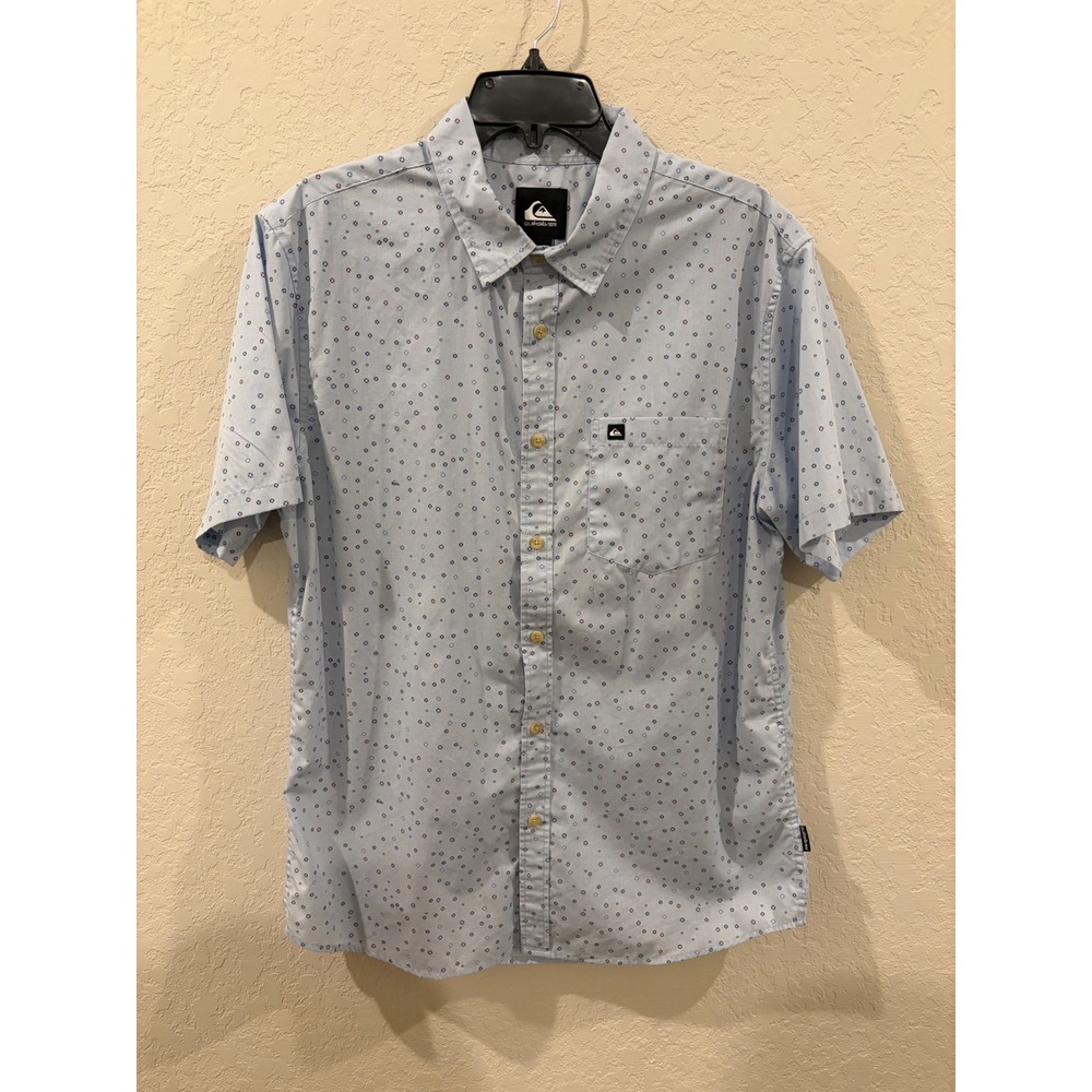 Quiksilver Mens Light Blue Geometric Print Short Sleeve Button Down Shirt M